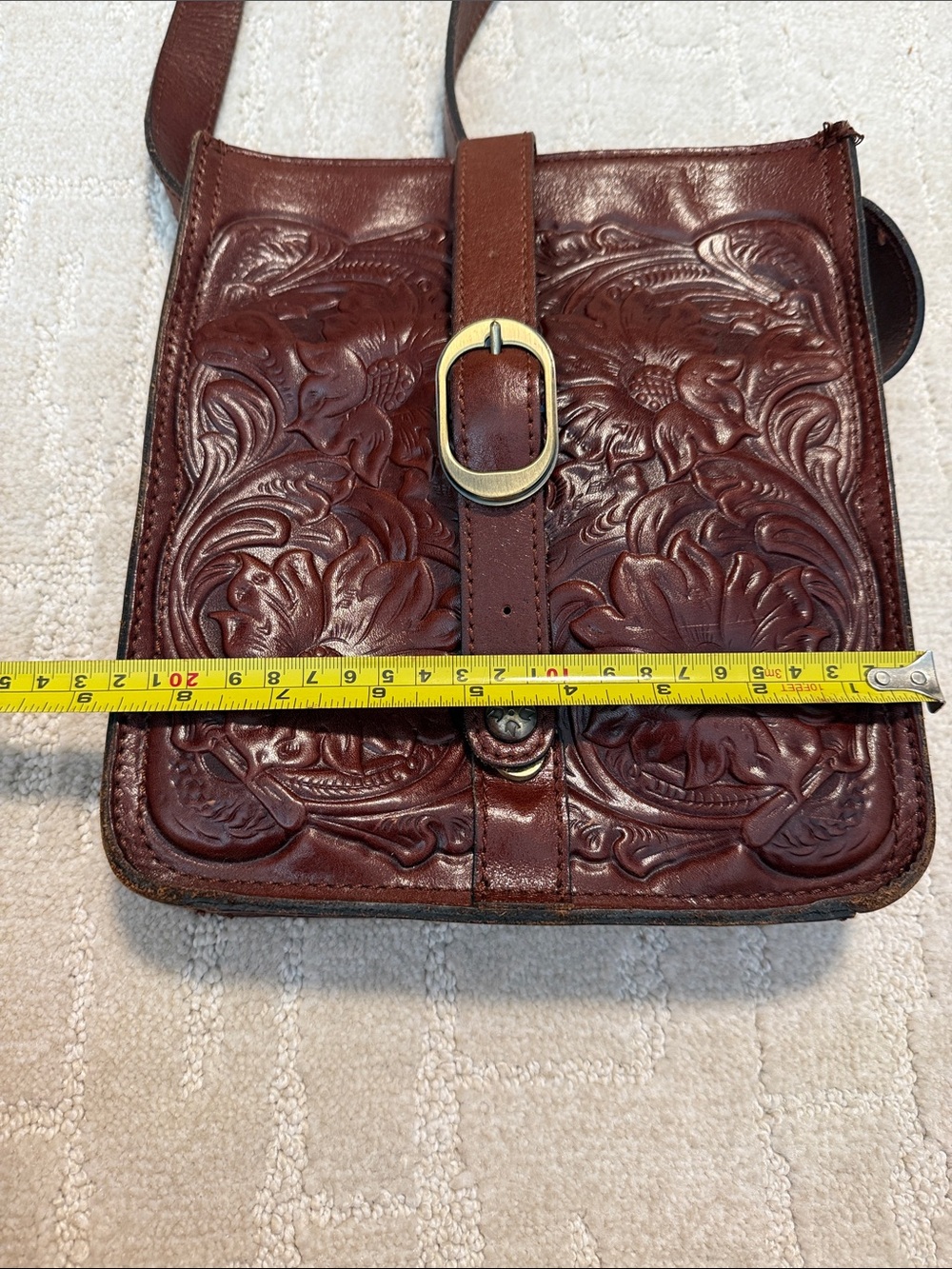 Patricia Nash Mahogany Brown Tooled Leather Crossbody Bag - Picture 8 of 8